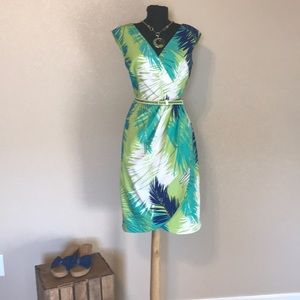 Maggie London Tropical Wrap Sheath Dress Sz 4